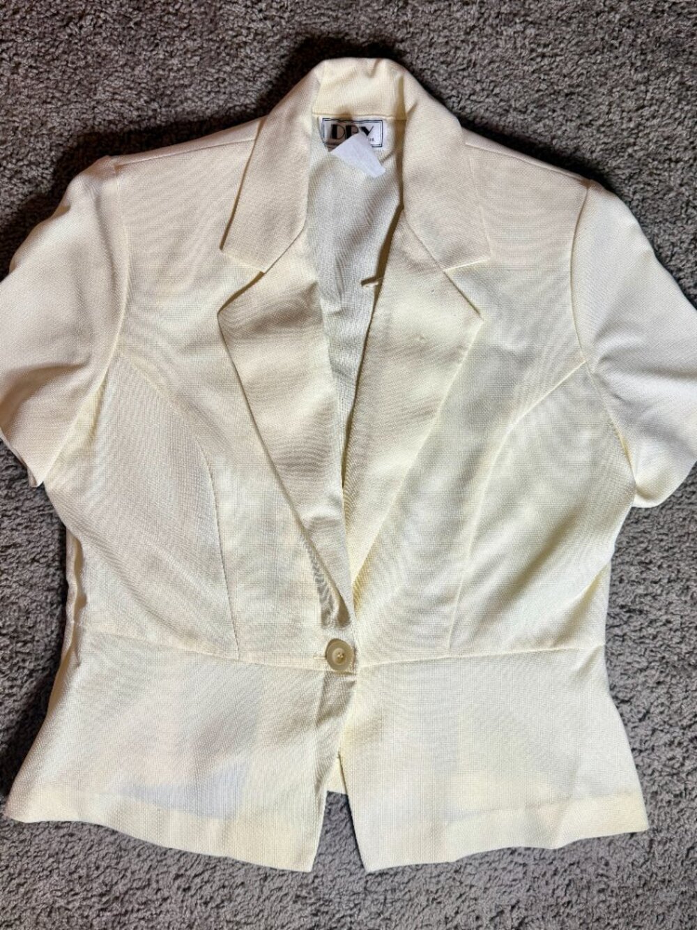 Vintage DBY Cream Textured Short Sleeve Cropped Blazer Size 18